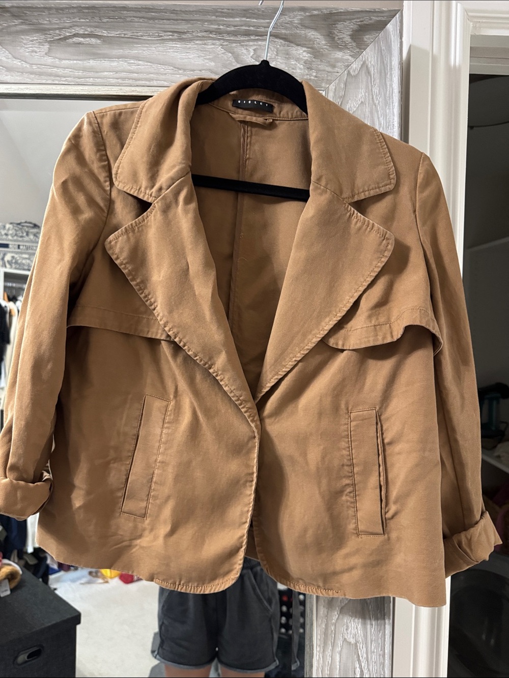 Sisley Camel Cropped Open-Front Blazer